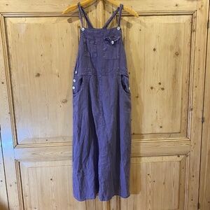 FOCUS Womens Purple Linen Midi Jumper Dress Size S Pockets Minimalist Lagenlook